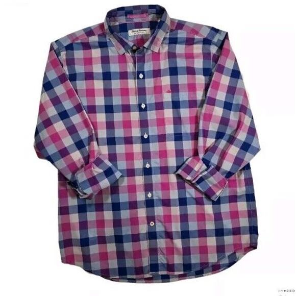 Tommy Bahama Siesta Key Check Collection Pink Blue Men's Large Long Sleeve - Picture 1 of 11